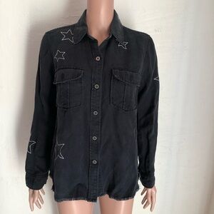 Rails Kato Military Casual Black Denim Jeans Shirt Women’s Size S Stars Design